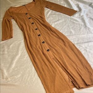 Express Ribbed Brown Long Sleeve Dress